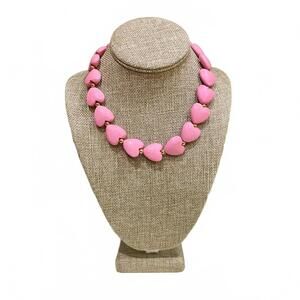 NEW PINK PANACHE women's puffy heart wood necklace in pink